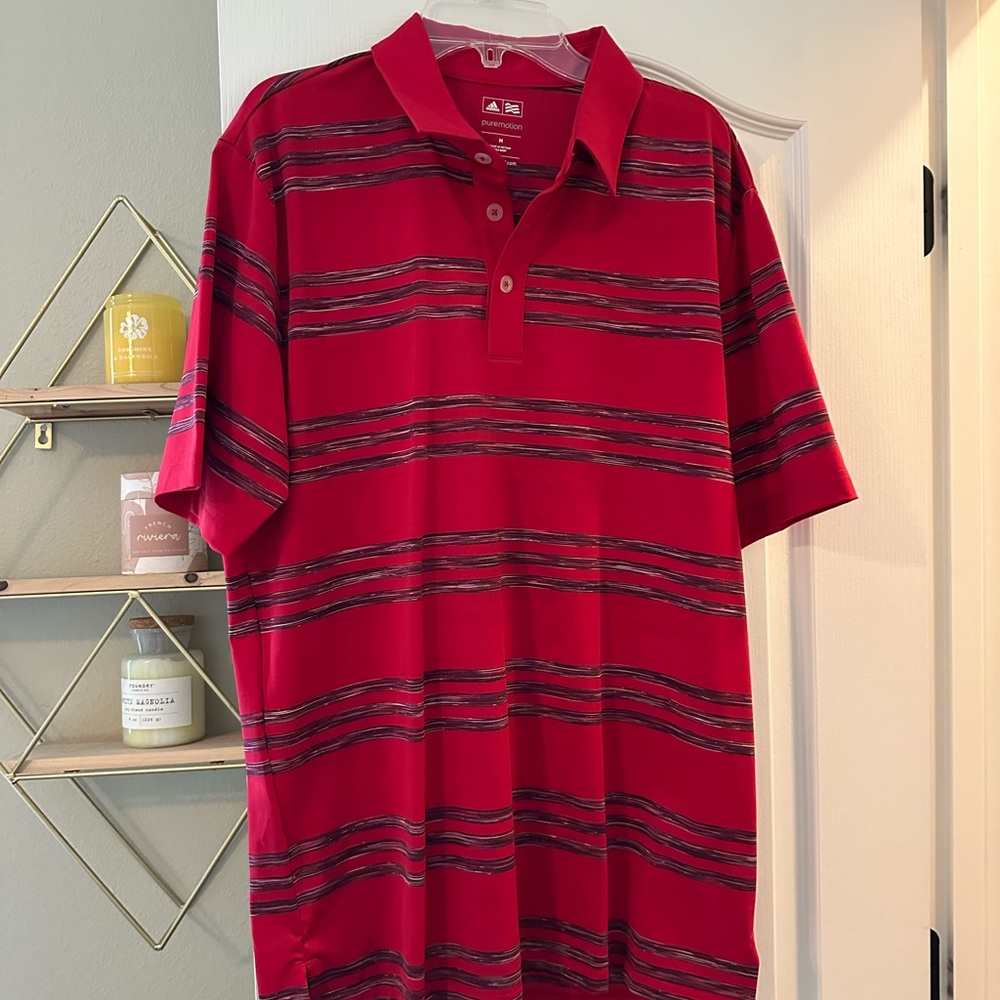Adidas Men's Polo Shirt in Red with Black Stripes